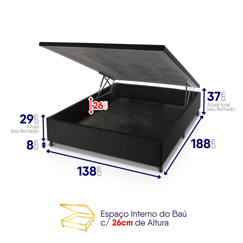 Cama Box Baú Luanda Espuma D28 Casal 138x188 King House