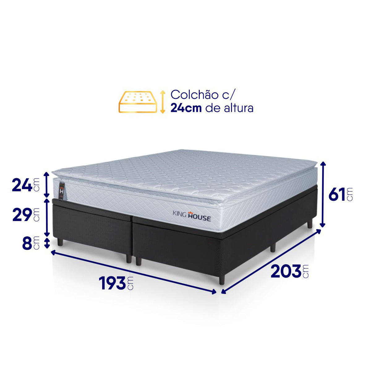 Cama Box Baú Luanda Espuma D28 King 193x203 Preto King House