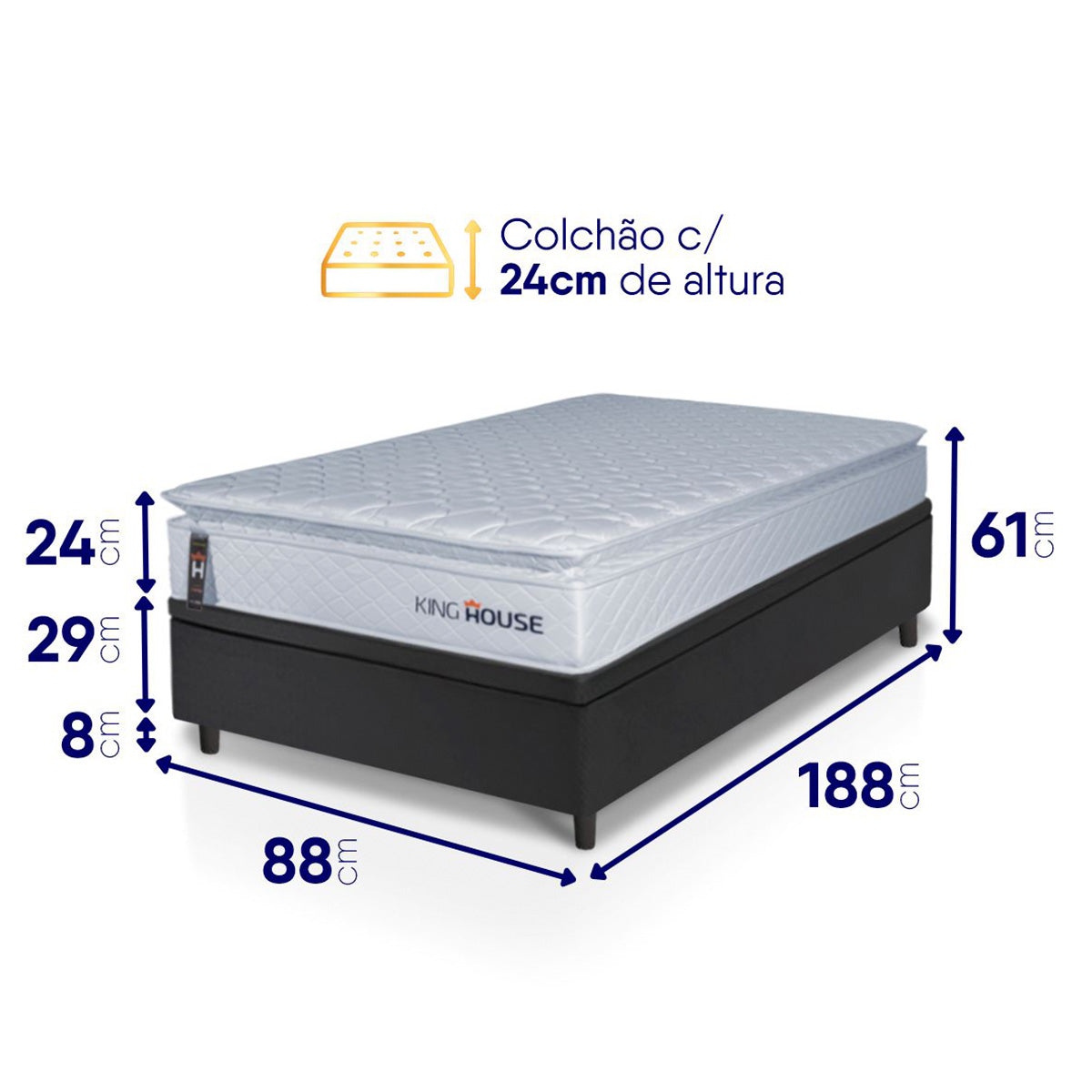 Cama Box Baú Luanda Espuma D28 Solteiro 88x188 King House