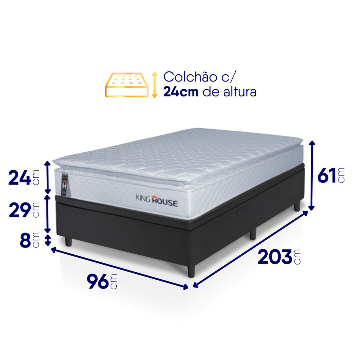 Cama Box Baú Luanda Espuma D28 Solteirão 96x203 King House
