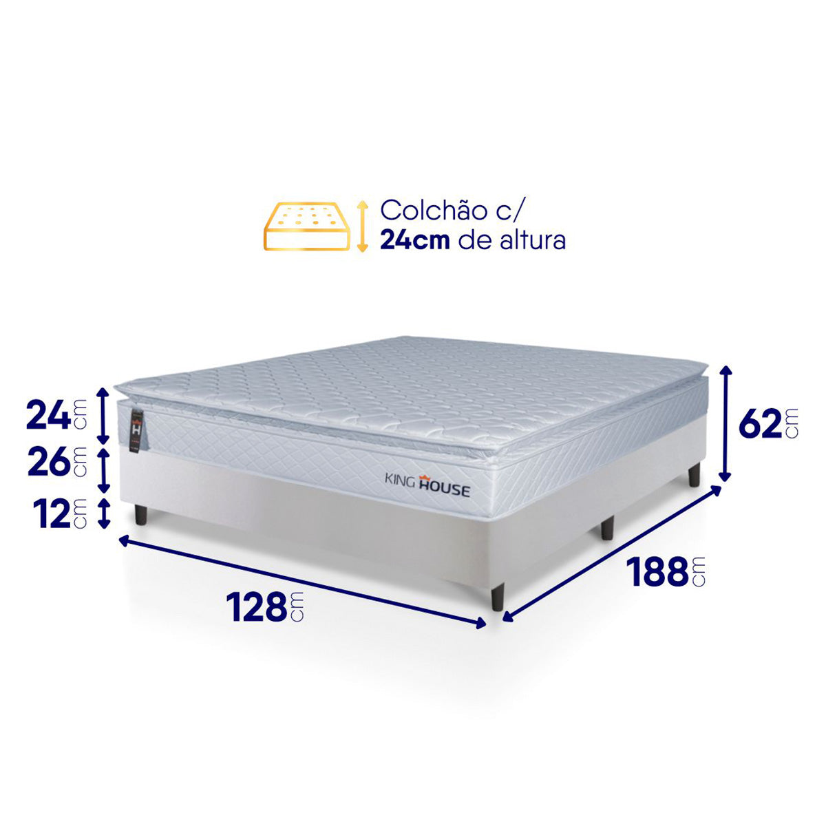 Cama Box Luanda Espuma D28 Viúva 128x188 Branco King House