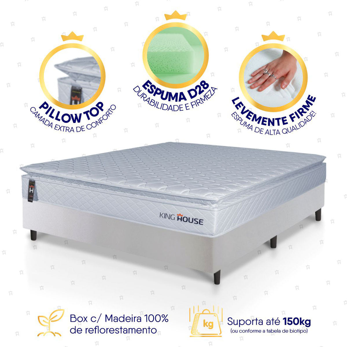 Cama Box Luanda Espuma D28 Casal 138x188 Branco King House