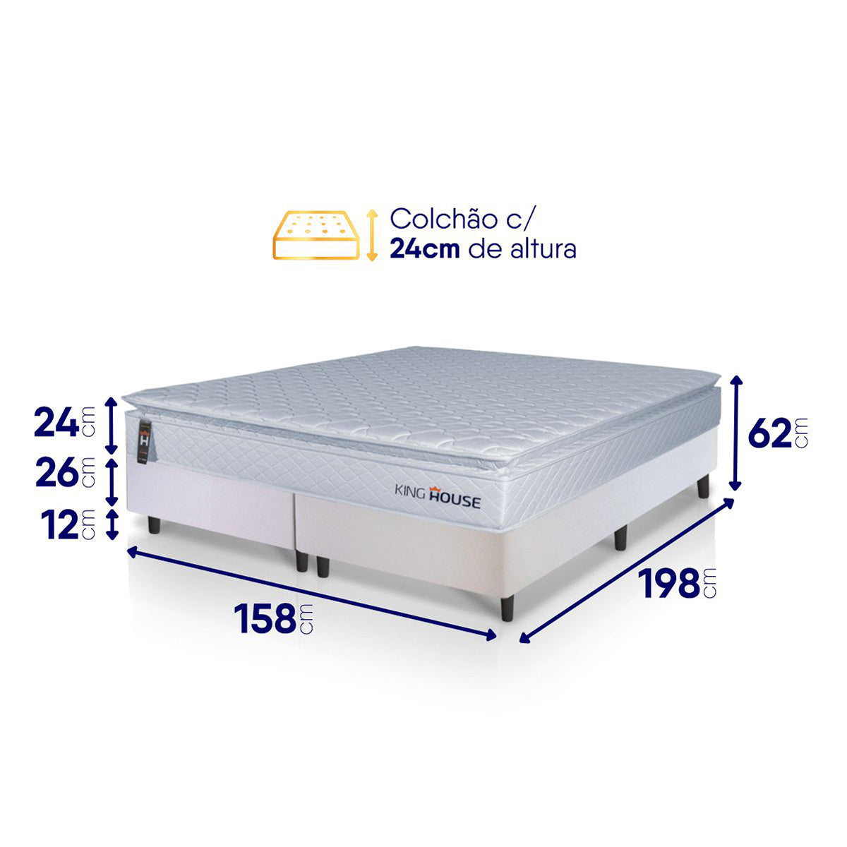 Cama Box Luanda Espuma D28 Queen 158x198 Branco King House