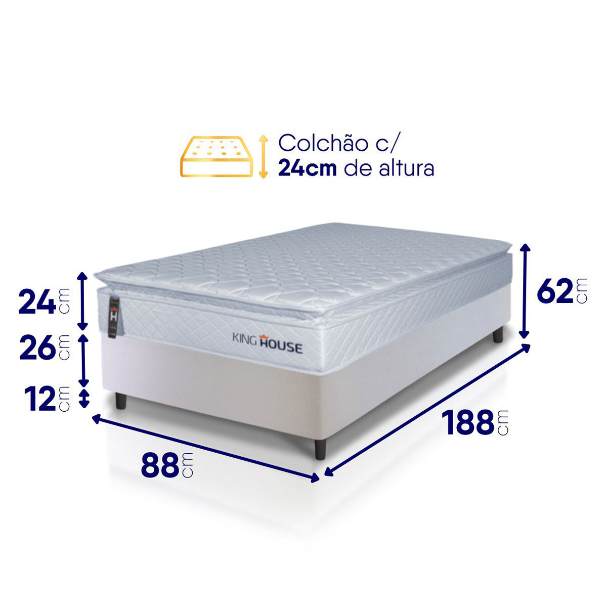 Cama Box Luanda Espuma D28 Solteiro 88x188 Branco King House