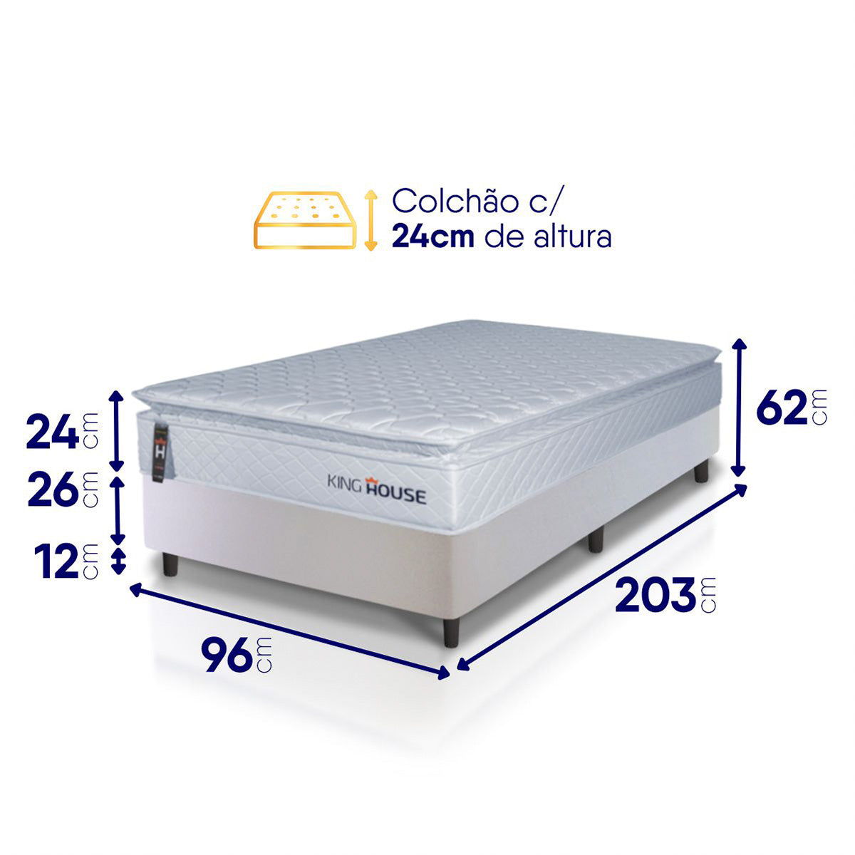 Cama Box Luanda Espuma D28 Solteiro 96x203 Branco King House