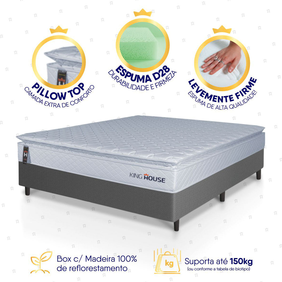 Cama Box Luanda Espuma D28 Casal 138x188 Cinza King House