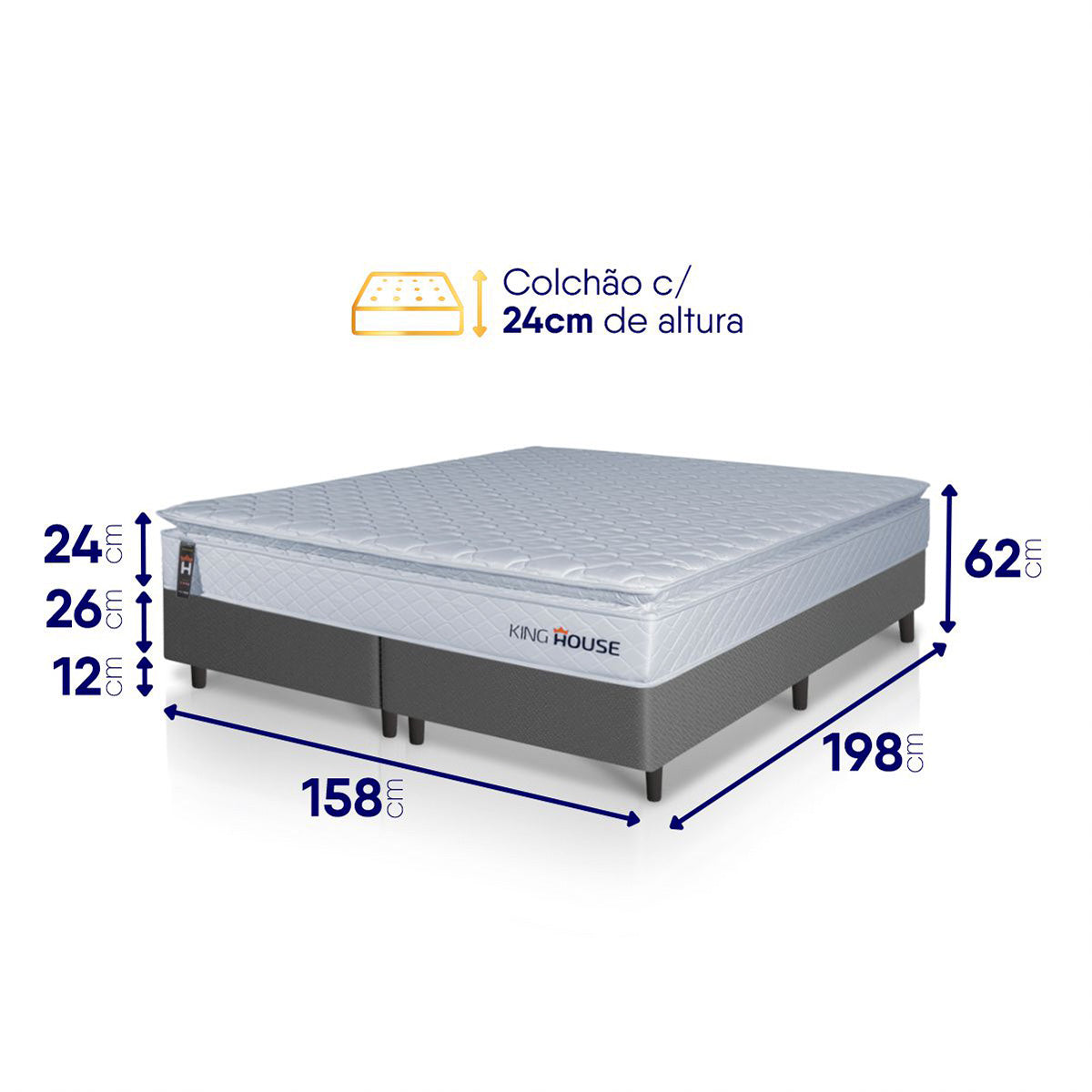 Cama Box Luanda Espuma D28 Queen 158x198 Cinza King House