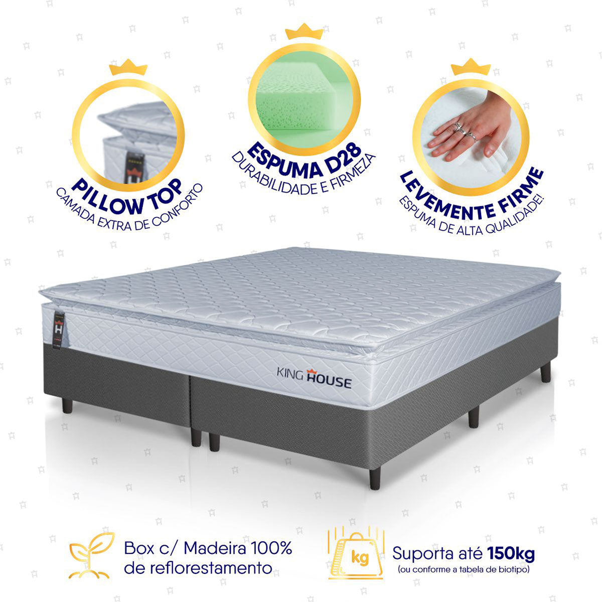 Cama Box Luanda Espuma D28 Queen 158x198 Cinza King House
