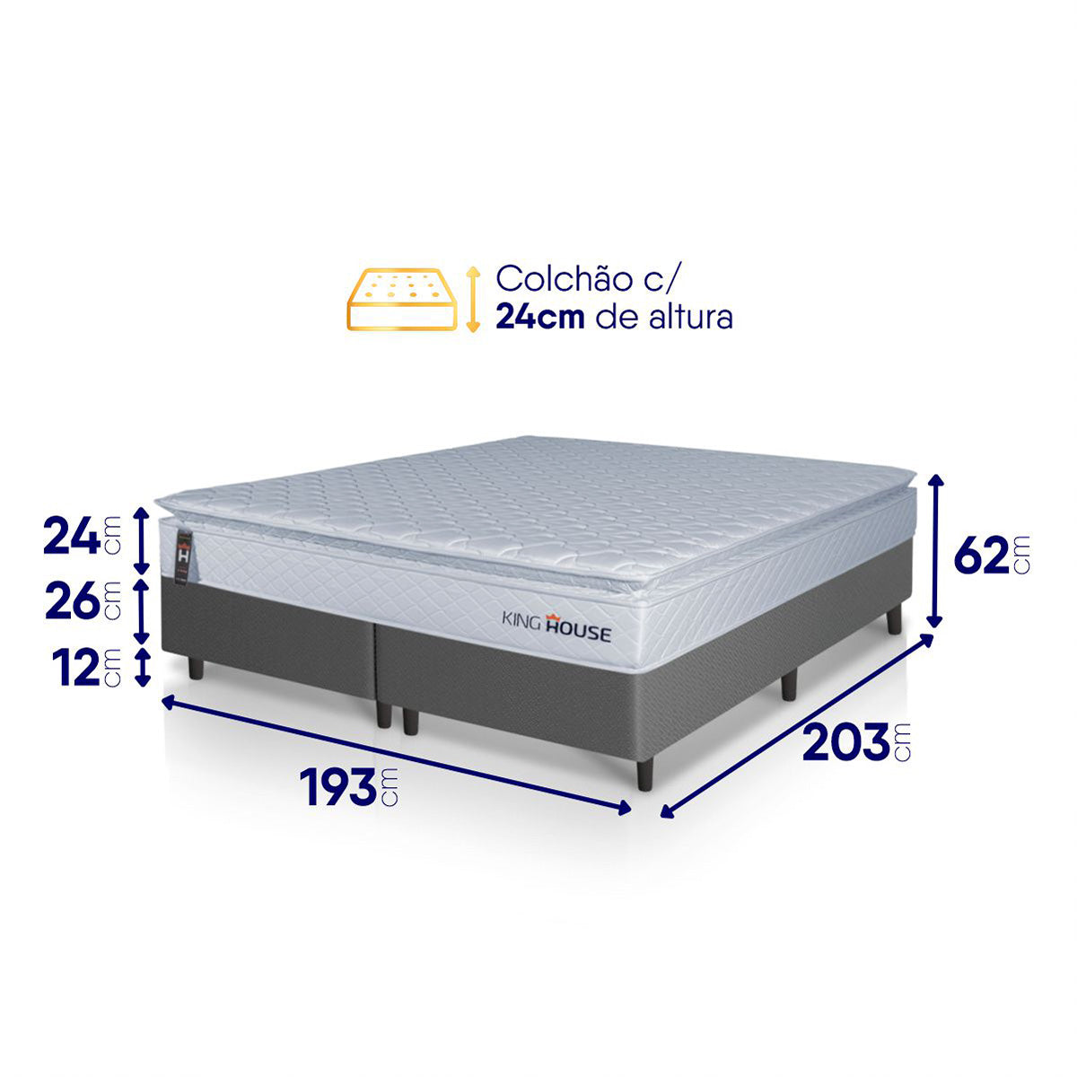 Cama Box Luanda Espuma D28 King 193x203 Cinza King House