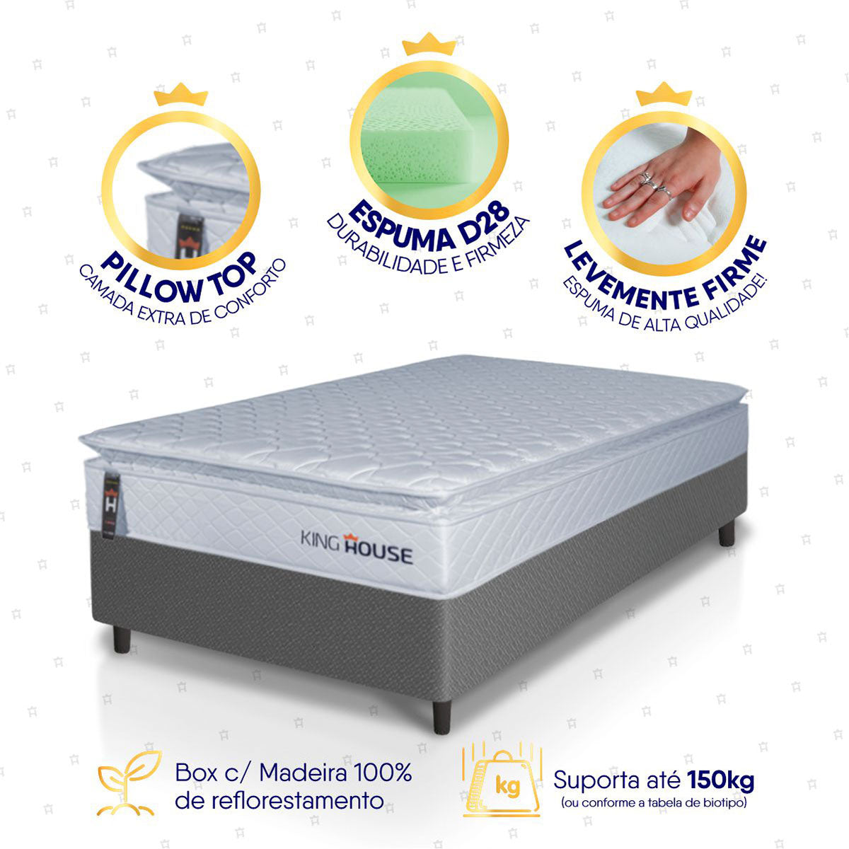 Cama Box Luanda Espuma D28 Solteiro 88x188 Cinza King House