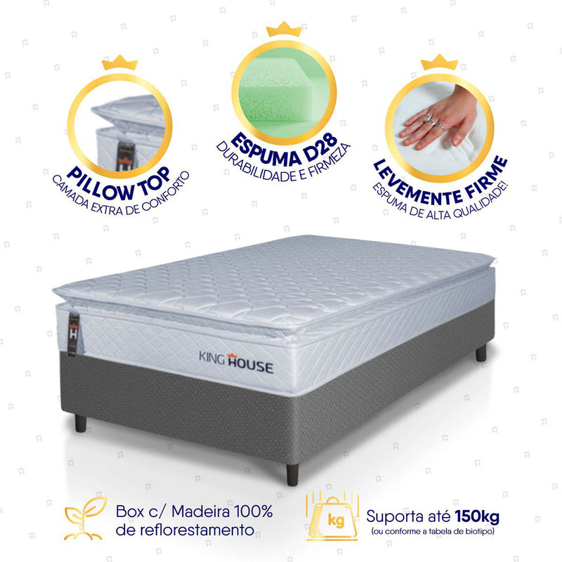 Cama Box Luanda Espuma D28 Solteiro 88x188 Cinza King House