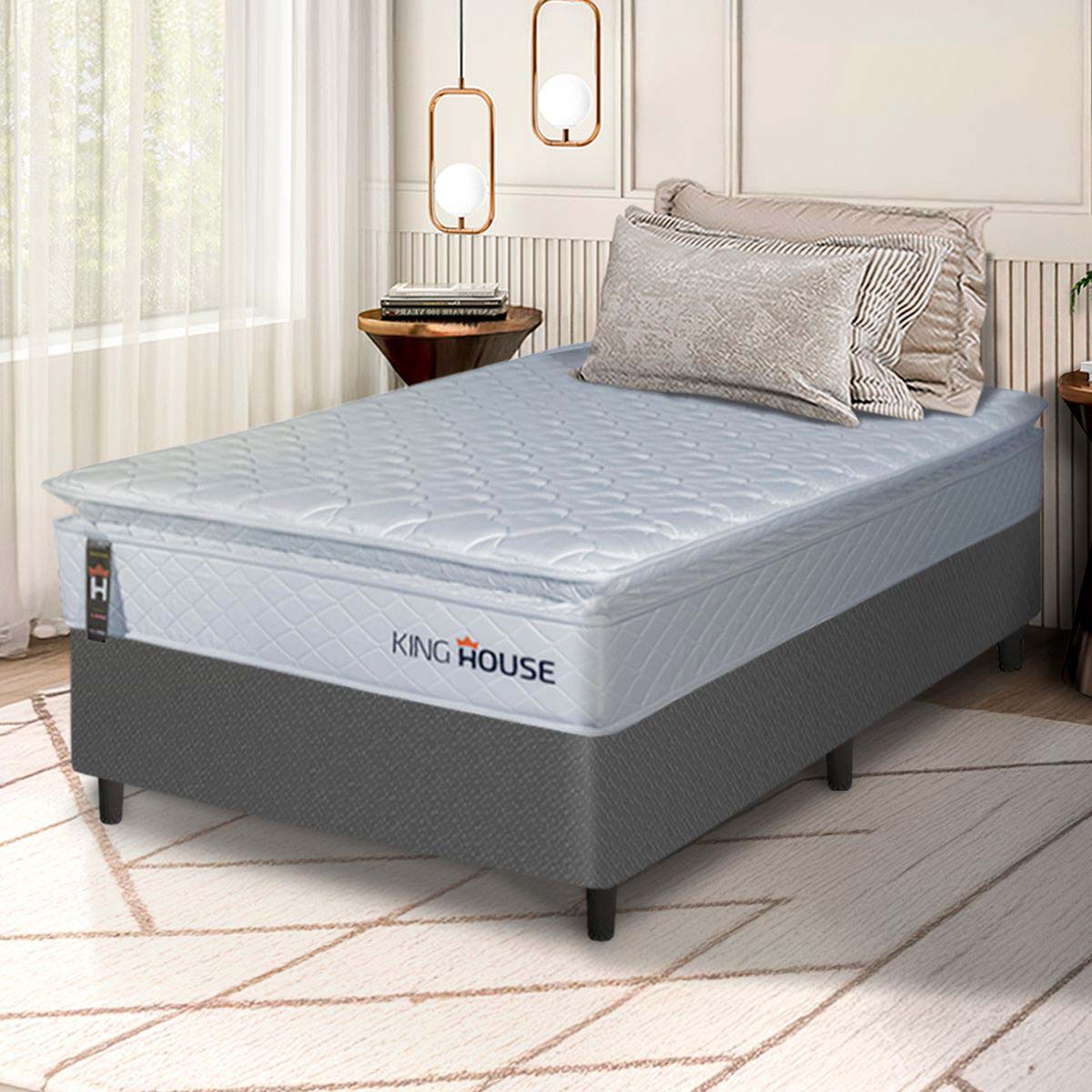 Cama Box Luanda Espuma D28 Solteirão 96x203 Cinza King House