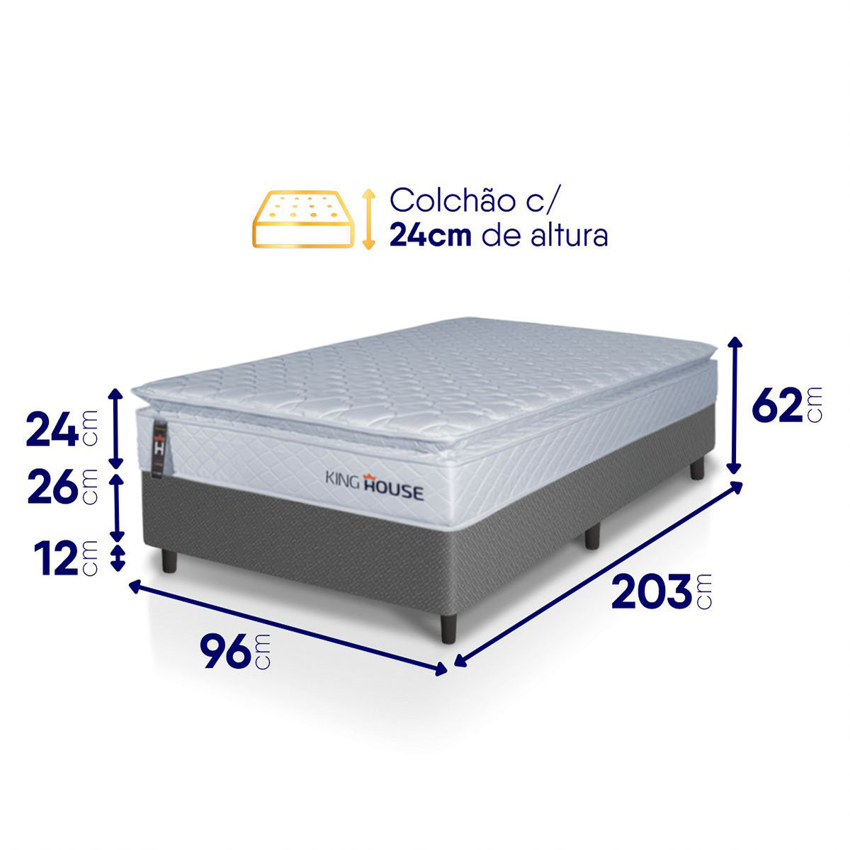 Cama Box Luanda Espuma D28 Solteirão 96x203 Cinza King House