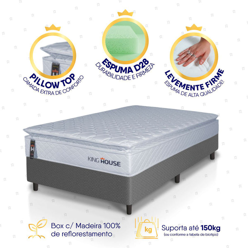 Cama Box Luanda Espuma D28 Solteirão 96x203 Cinza King House