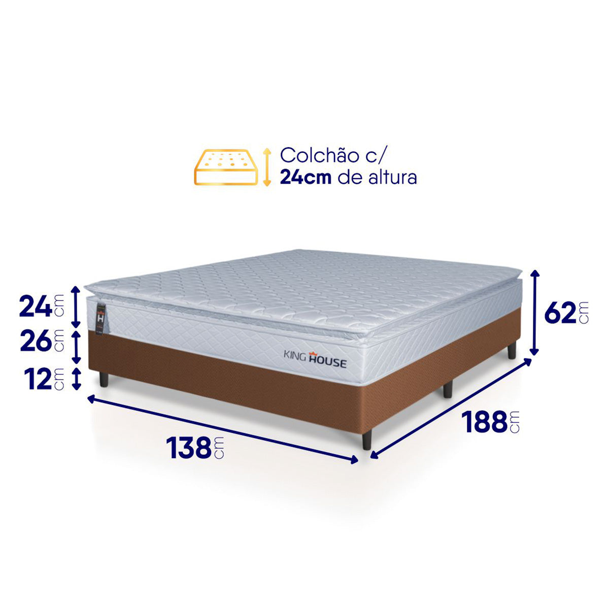 Cama Box Luanda Espuma D28 Casal 138x188 Marrom King House