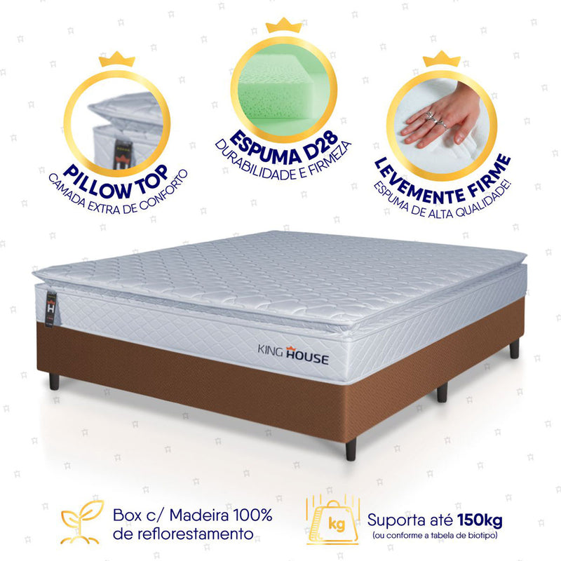 Cama Box Luanda Espuma D28 Casal 138x188 Marrom King House