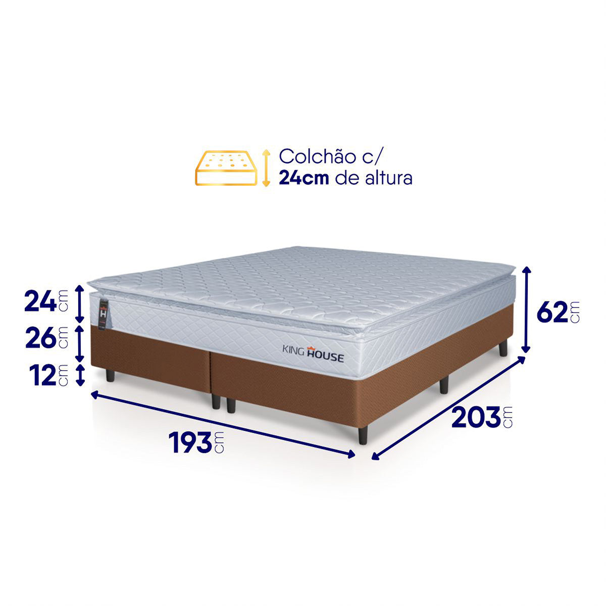 Cama Box Luanda Espuma D28 King 193x203 Marrom King House