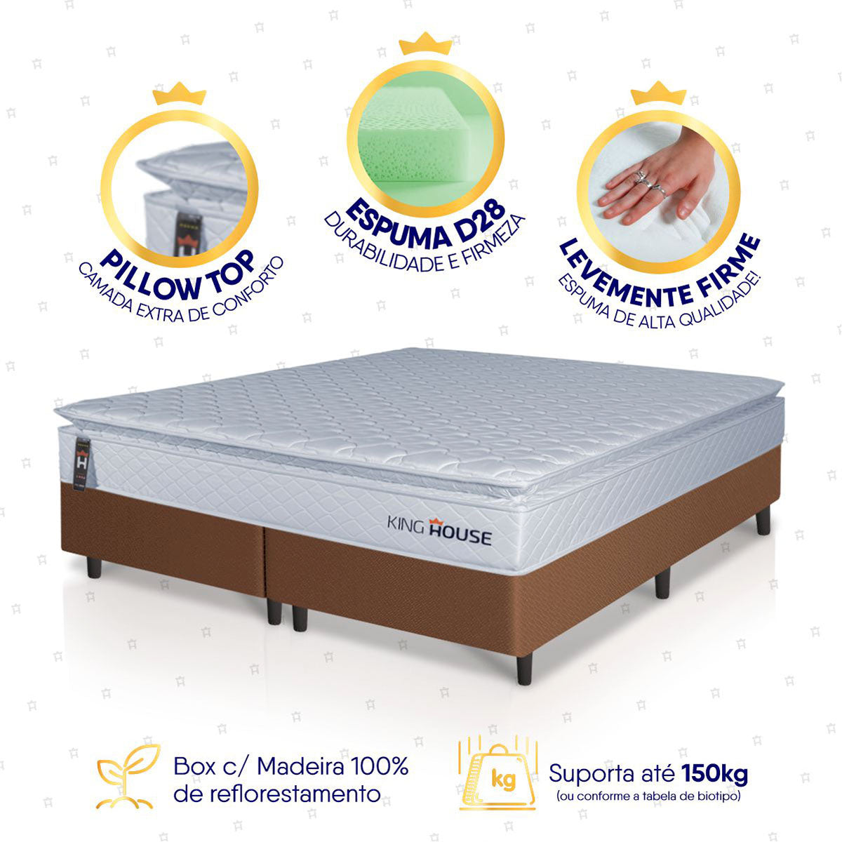 Cama Box Luanda Espuma D28 King 193x203 Marrom King House