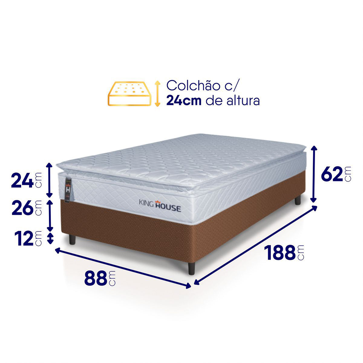 Cama Box Luanda Espuma D28 Solteiro 88x188 Marrom King House