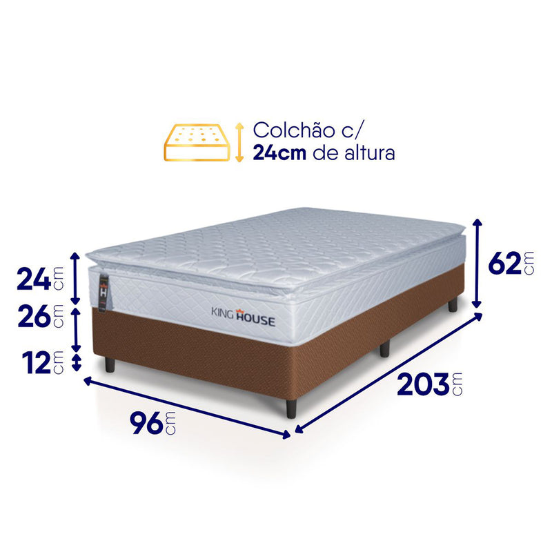Cama Box Luanda Espuma D28 Solteiro 96x203 Marrom King House