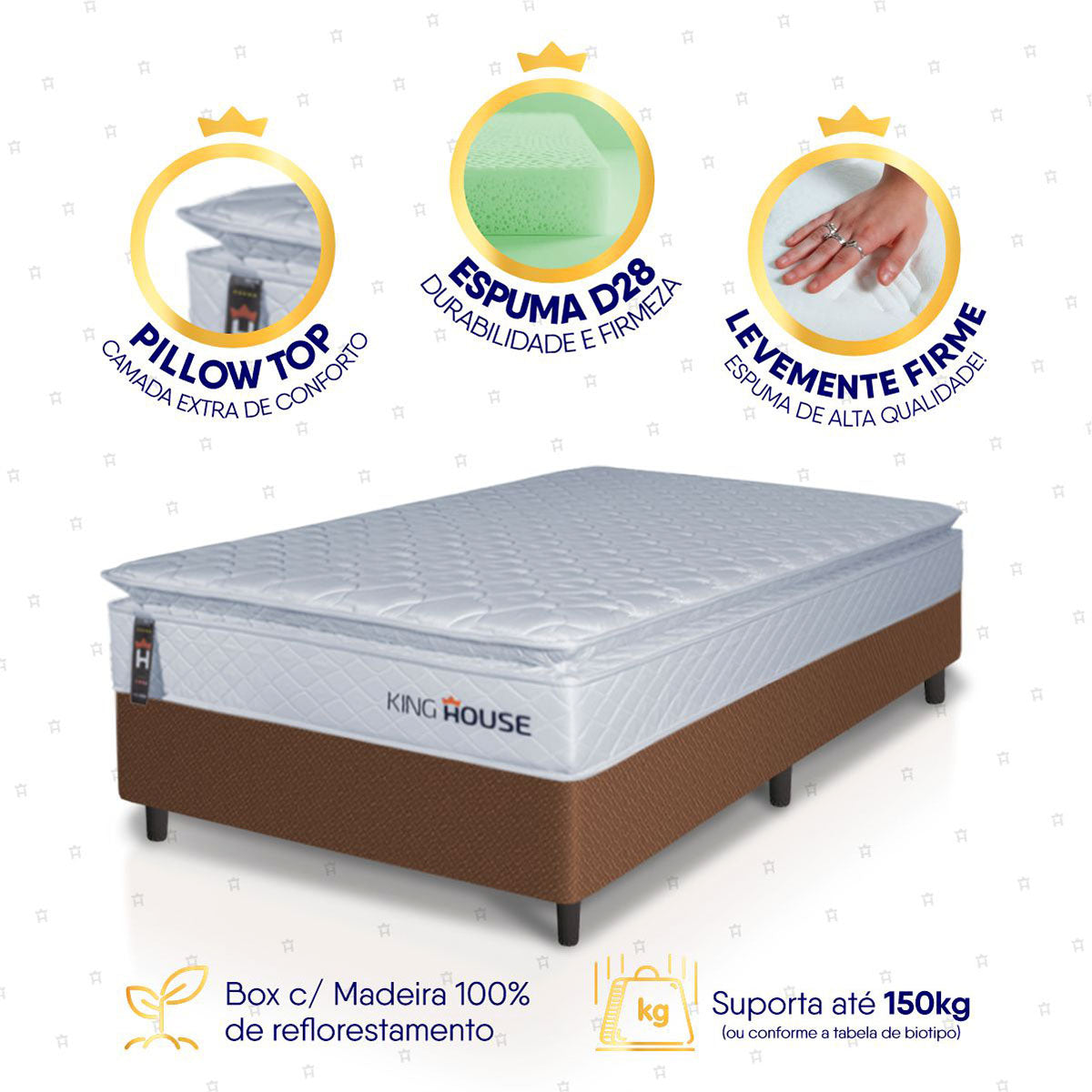 Cama Box Luanda Espuma D28 Solteiro 96x203 Marrom King House