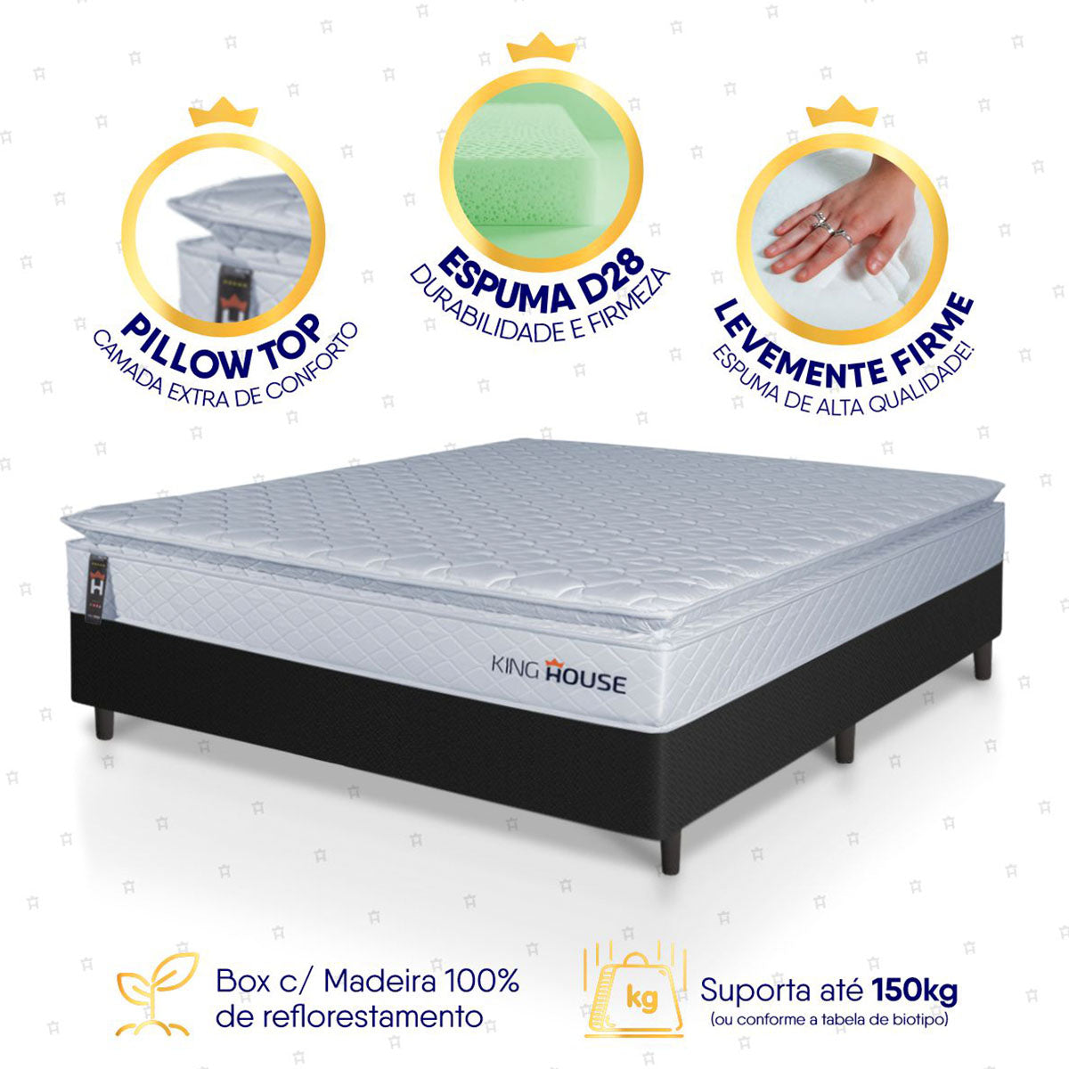 Cama Box Luanda Espuma D28 Viúva 128x188 Preto King House