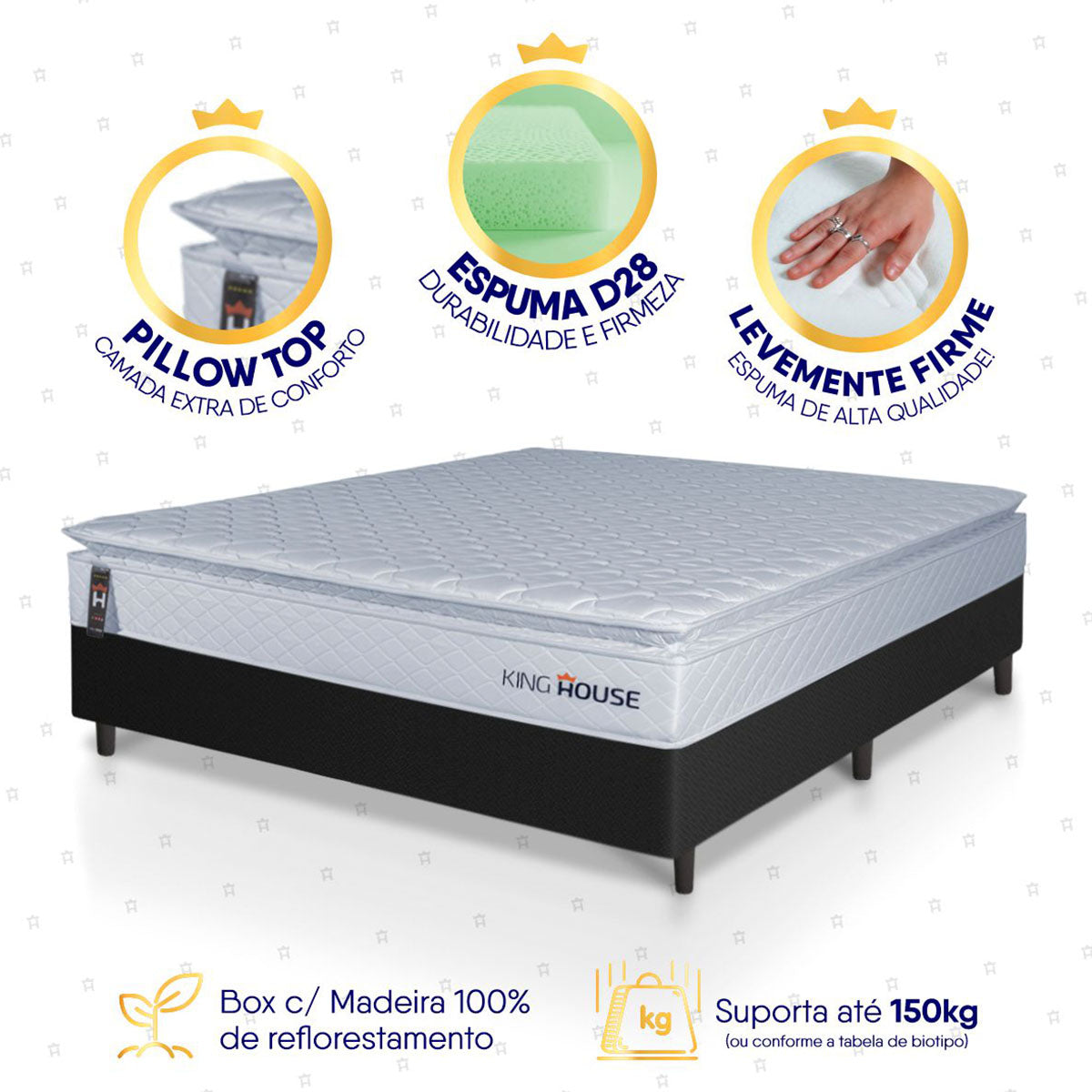 Cama Box Luanda Espuma D28 Casal 138x188 Preto King House