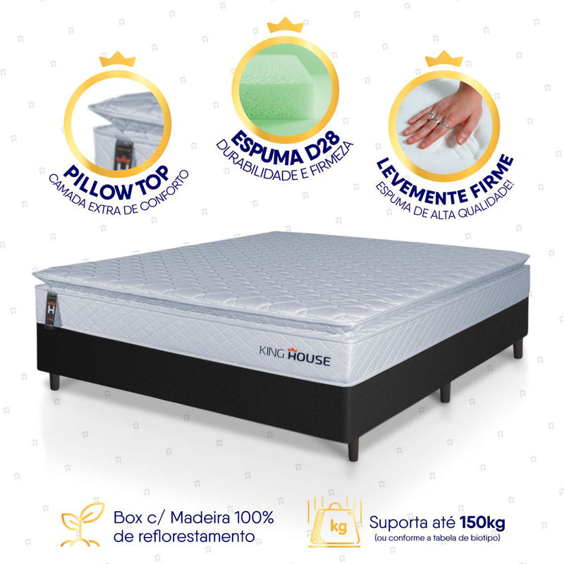Cama Box Luanda Espuma D28 Casal 138x188 Preto King House