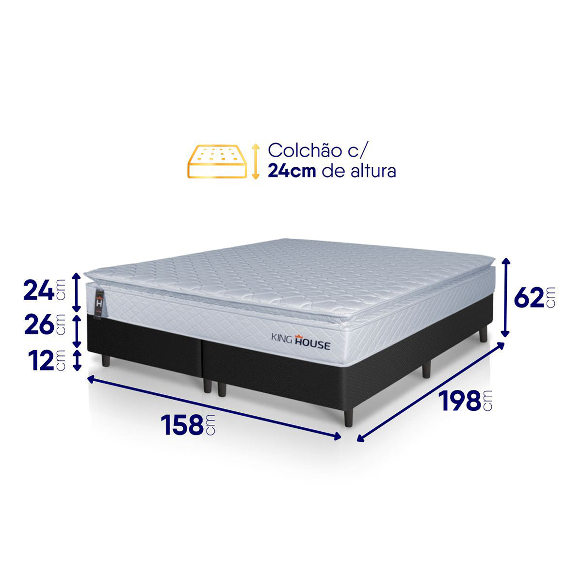 Cama Box Luanda Espuma D28 Queen 158x198 Preto King House
