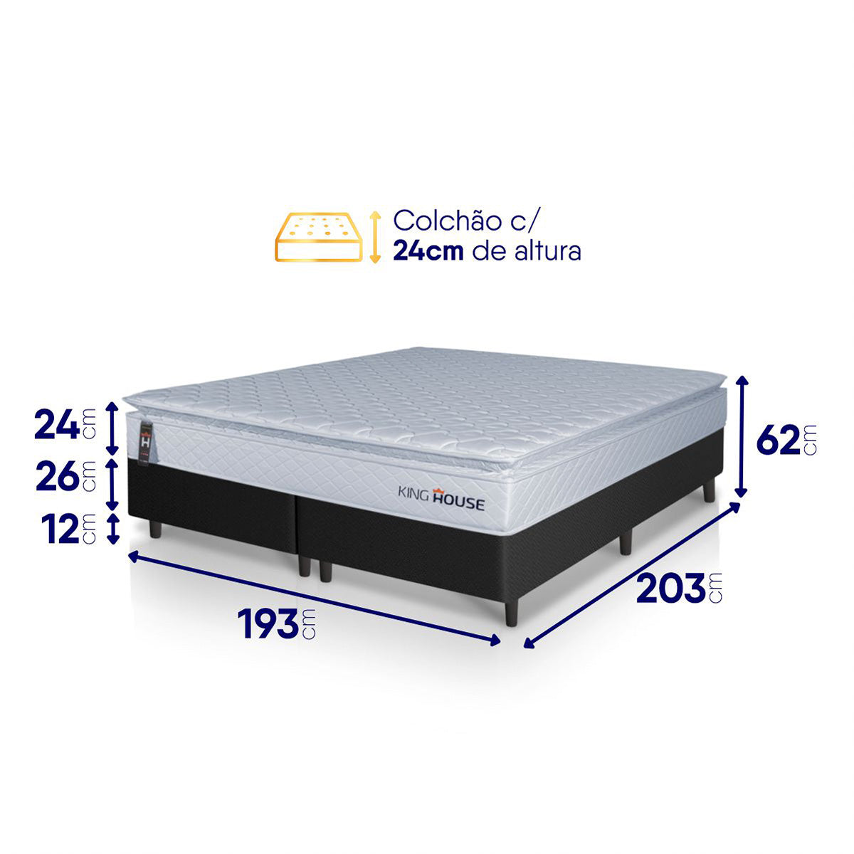 Cama Box Luanda Espuma D28 King 193x203 Preto King House