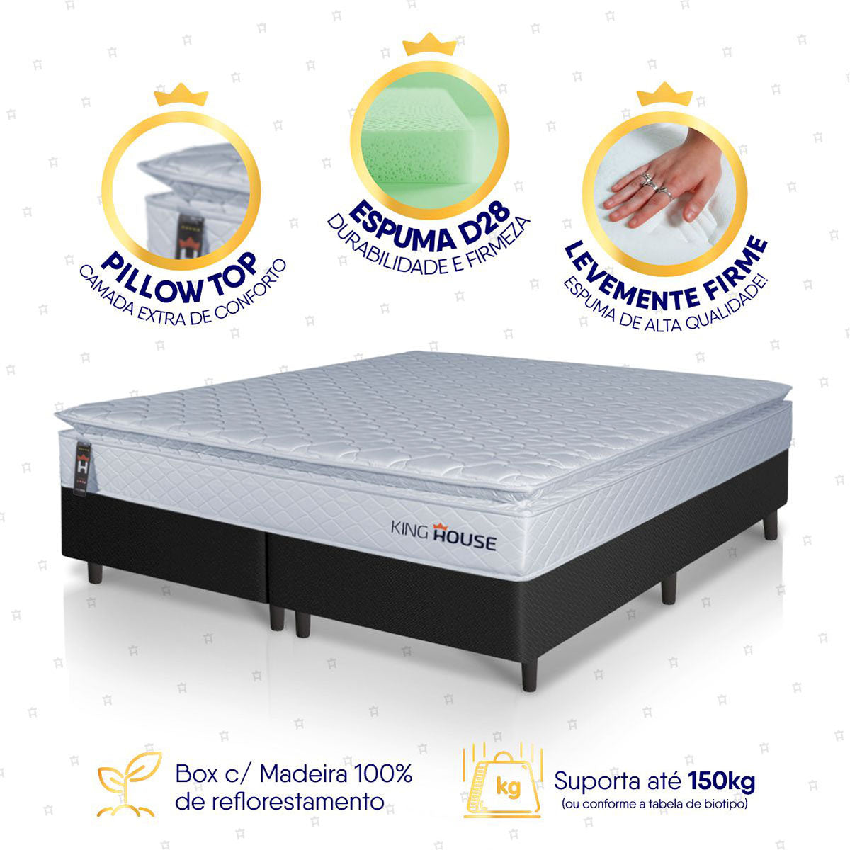 Cama Box Luanda Espuma D28 King 193x203 Preto King House