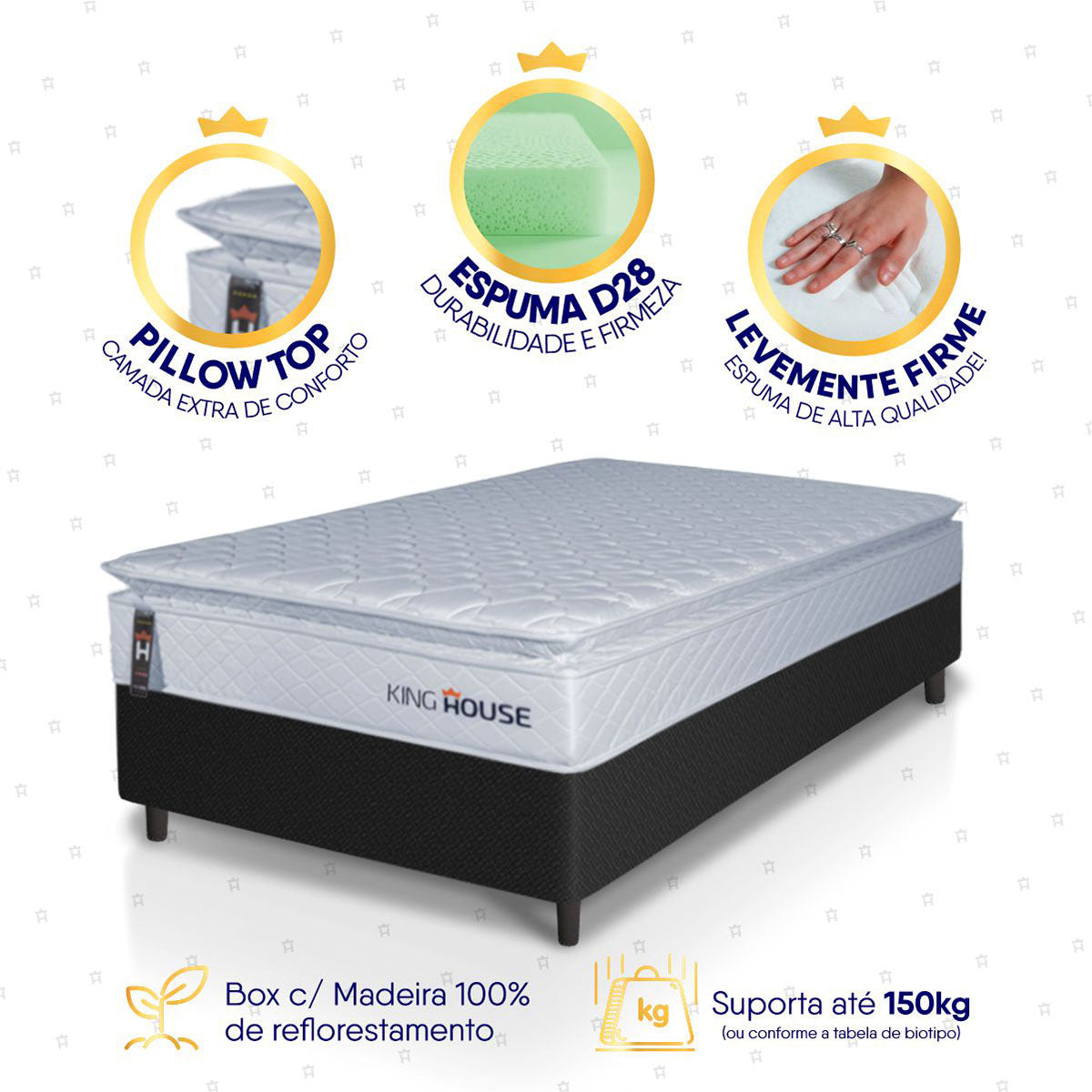 Cama Box Luanda Espuma D28 Solteiro 88x188 Preto King House