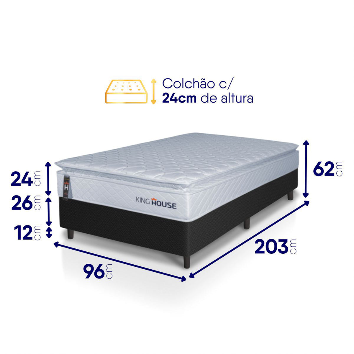 Cama Box Luanda Espuma D28 Solteirão 96x203 Preto King House