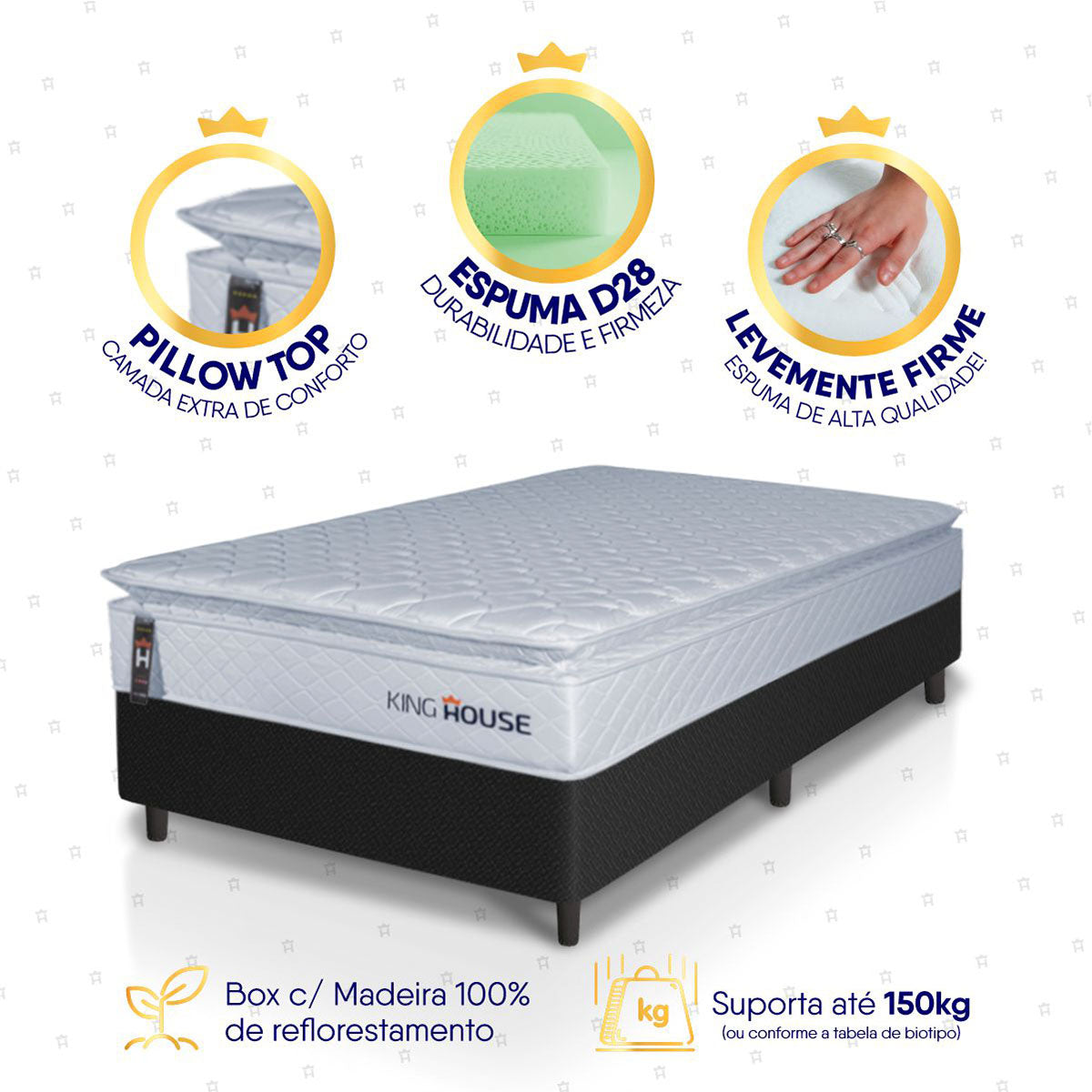 Cama Box Luanda Espuma D28 Solteirão 96x203 Preto King House