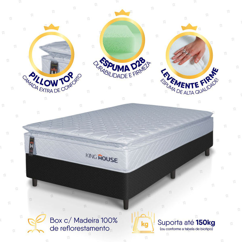 Cama Box Luanda Espuma D28 Solteirão 96x203 Preto King House