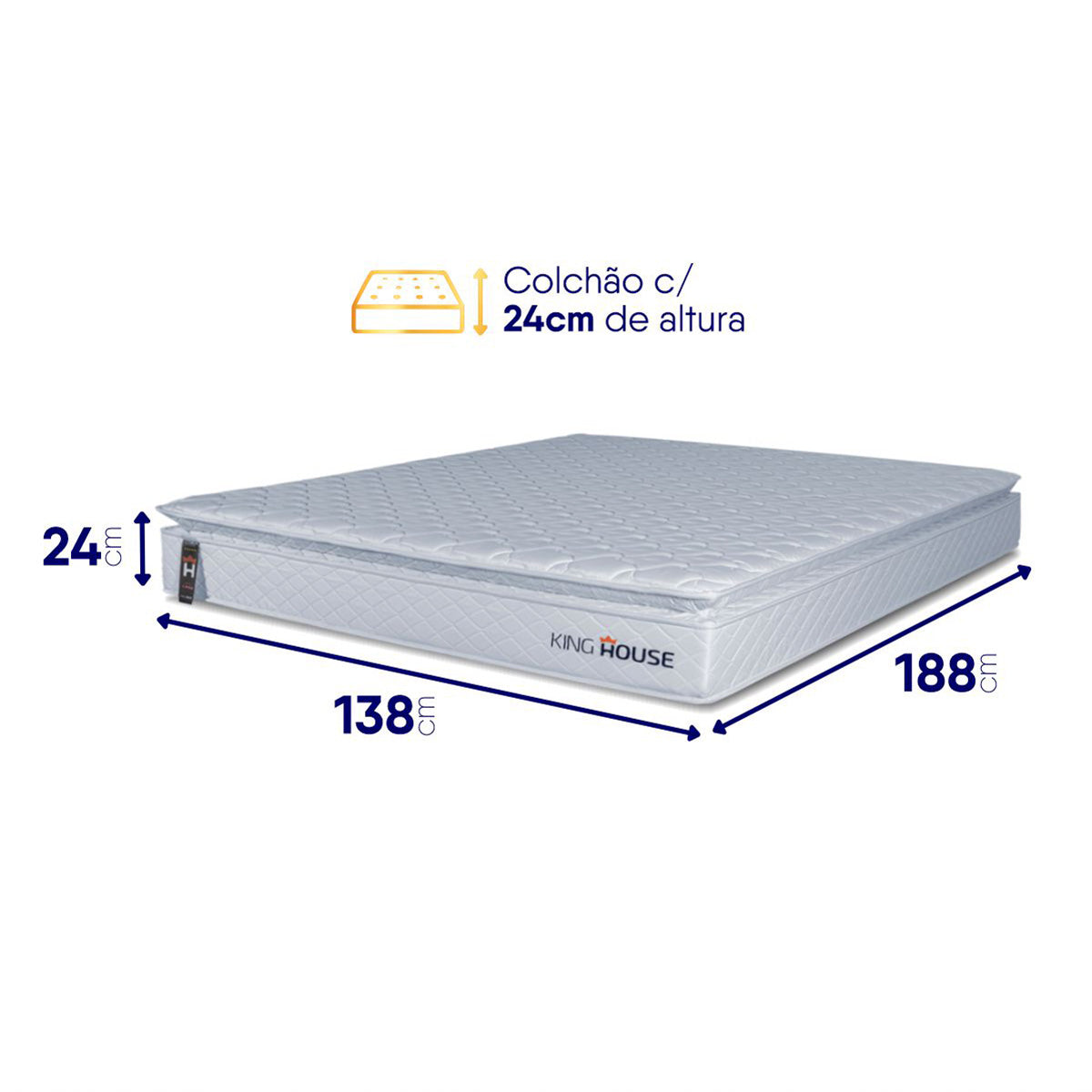 Colchão Luanda Branco Espuma D28 Casal 138x188x24