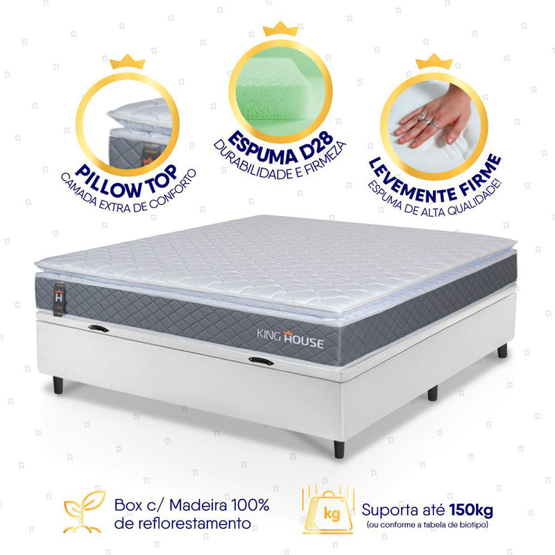 Cama Box Baú Luanda Espuma D28 Casal 138x188 King House