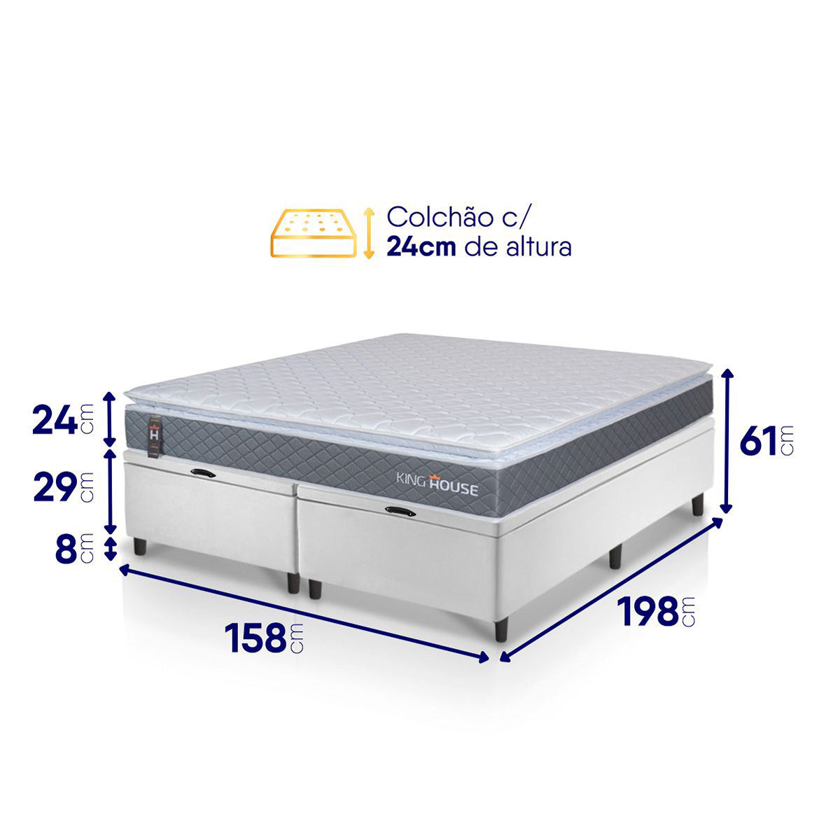 Cama Box Baú Luanda Espuma D28 Queen 158x198 King House