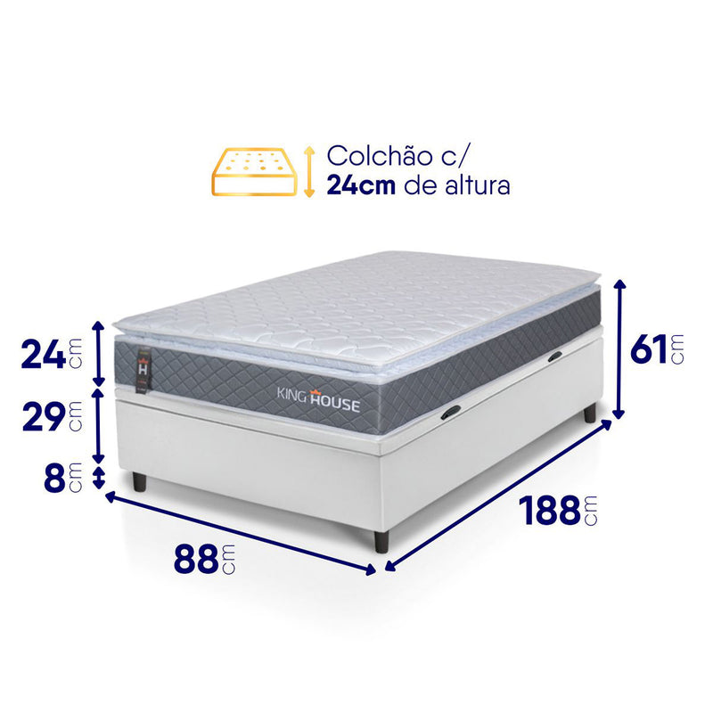 Cama Box Baú Luanda Espuma D28 Solteiro 88x188 King House