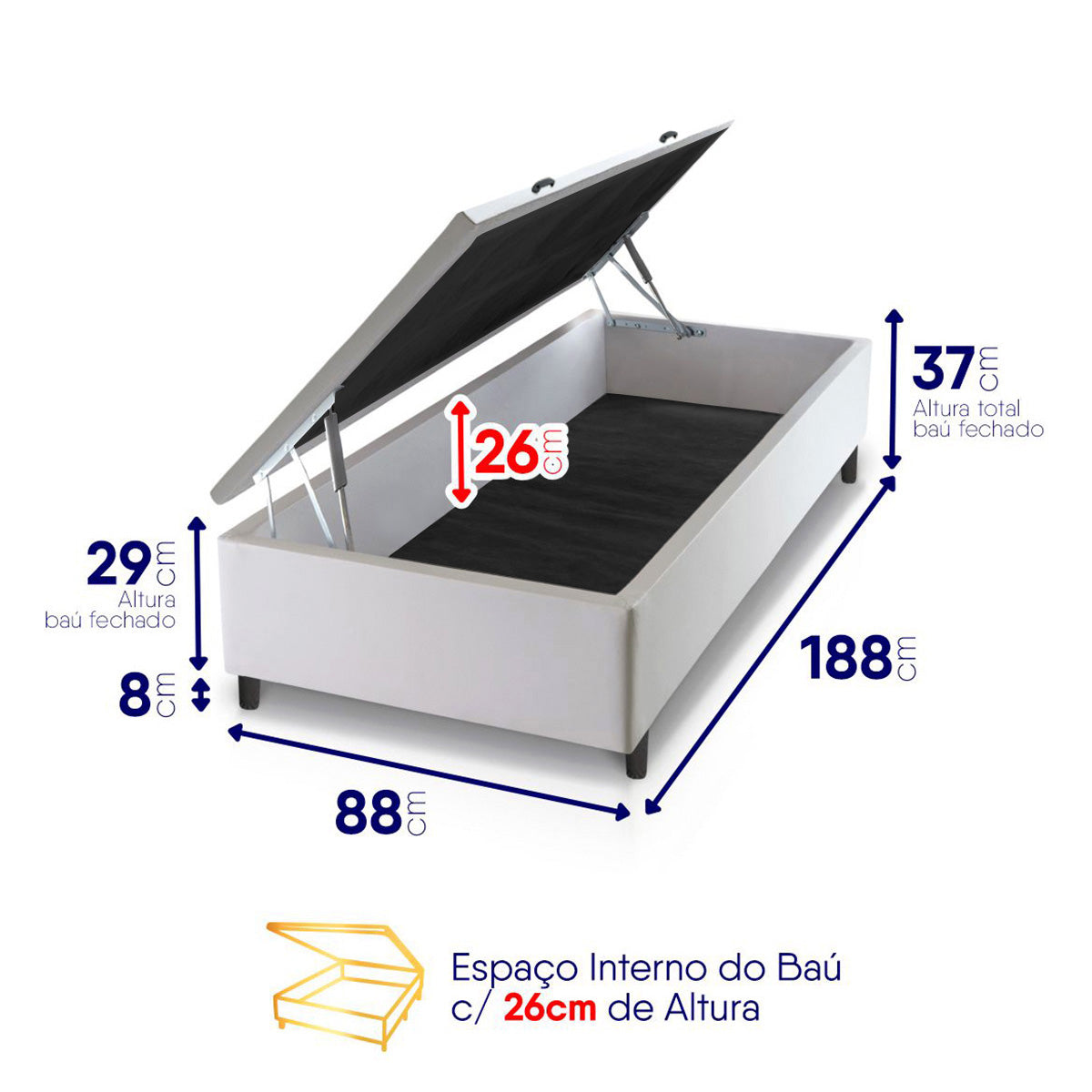 Cama Box Baú Luanda Espuma D28 Solteiro 88x188 King House