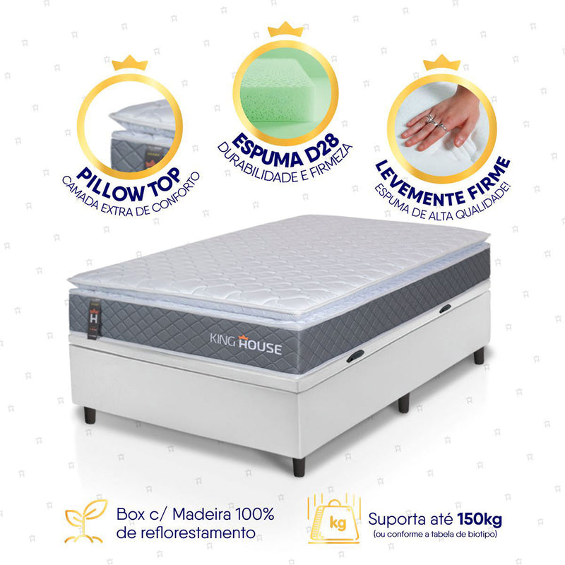 Cama Box Baú Luanda Espuma D28 Solteirão 96x203 King House