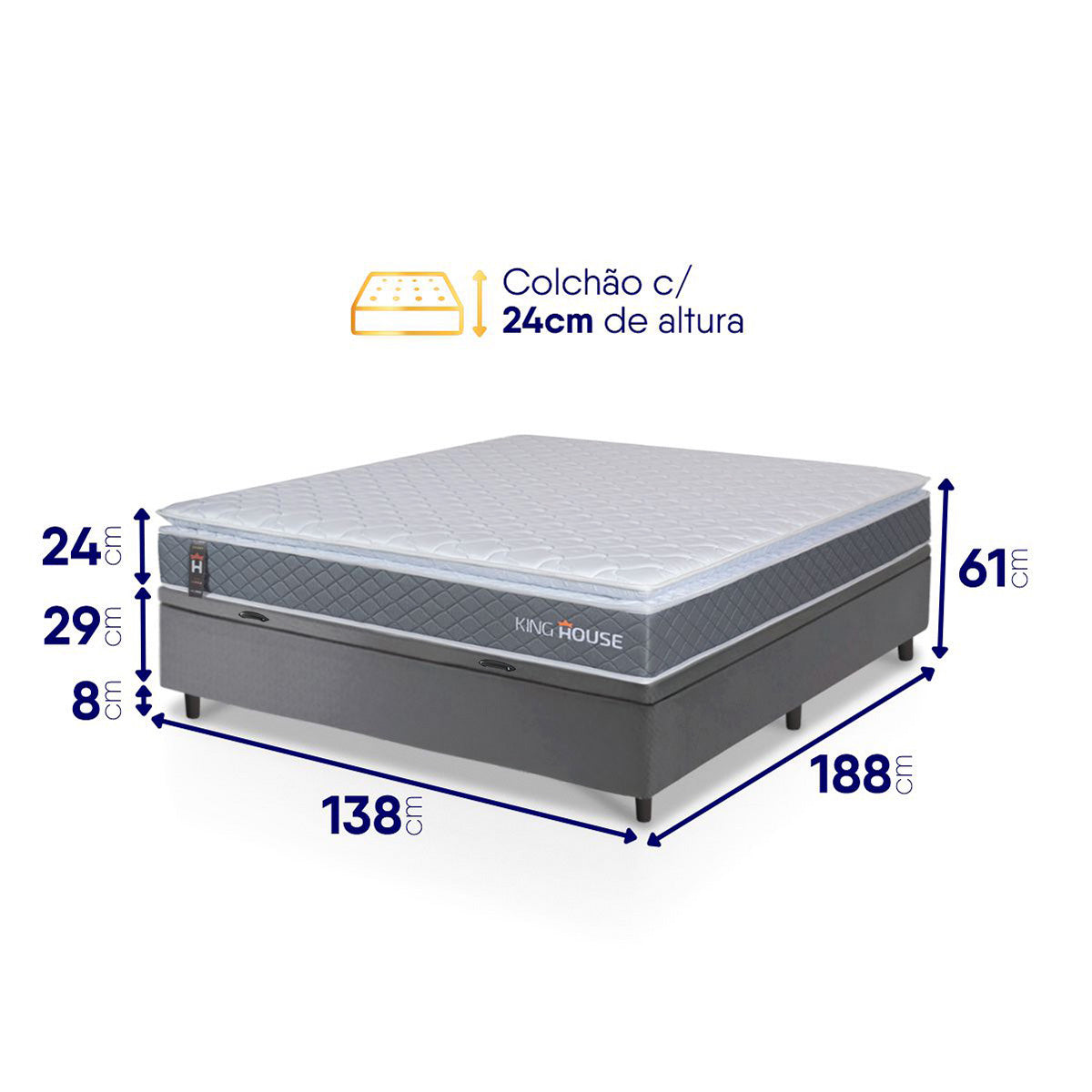 Cama Box Baú Luanda Espuma D28 Casal 138x188 King House