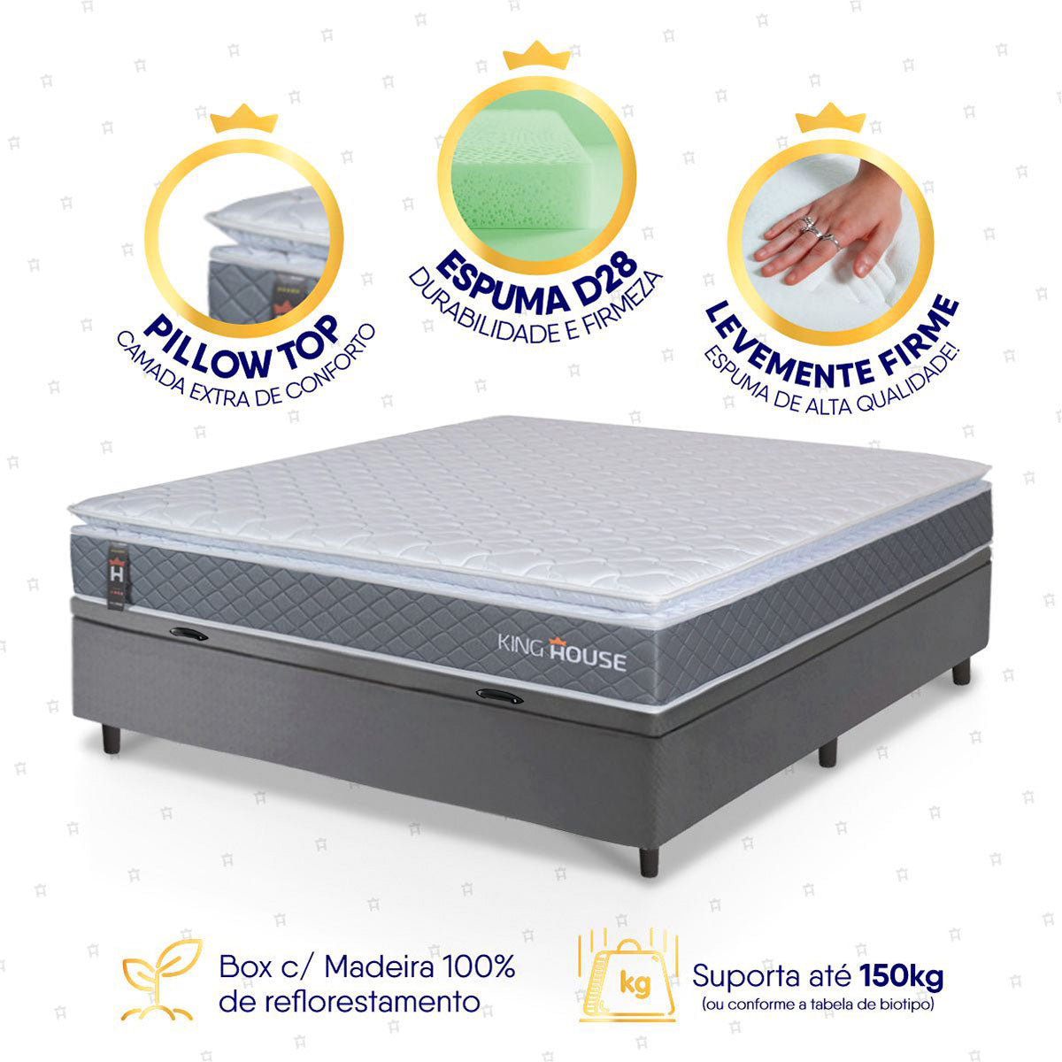Cama Box Baú Luanda Espuma D28 Casal 138x188 King House