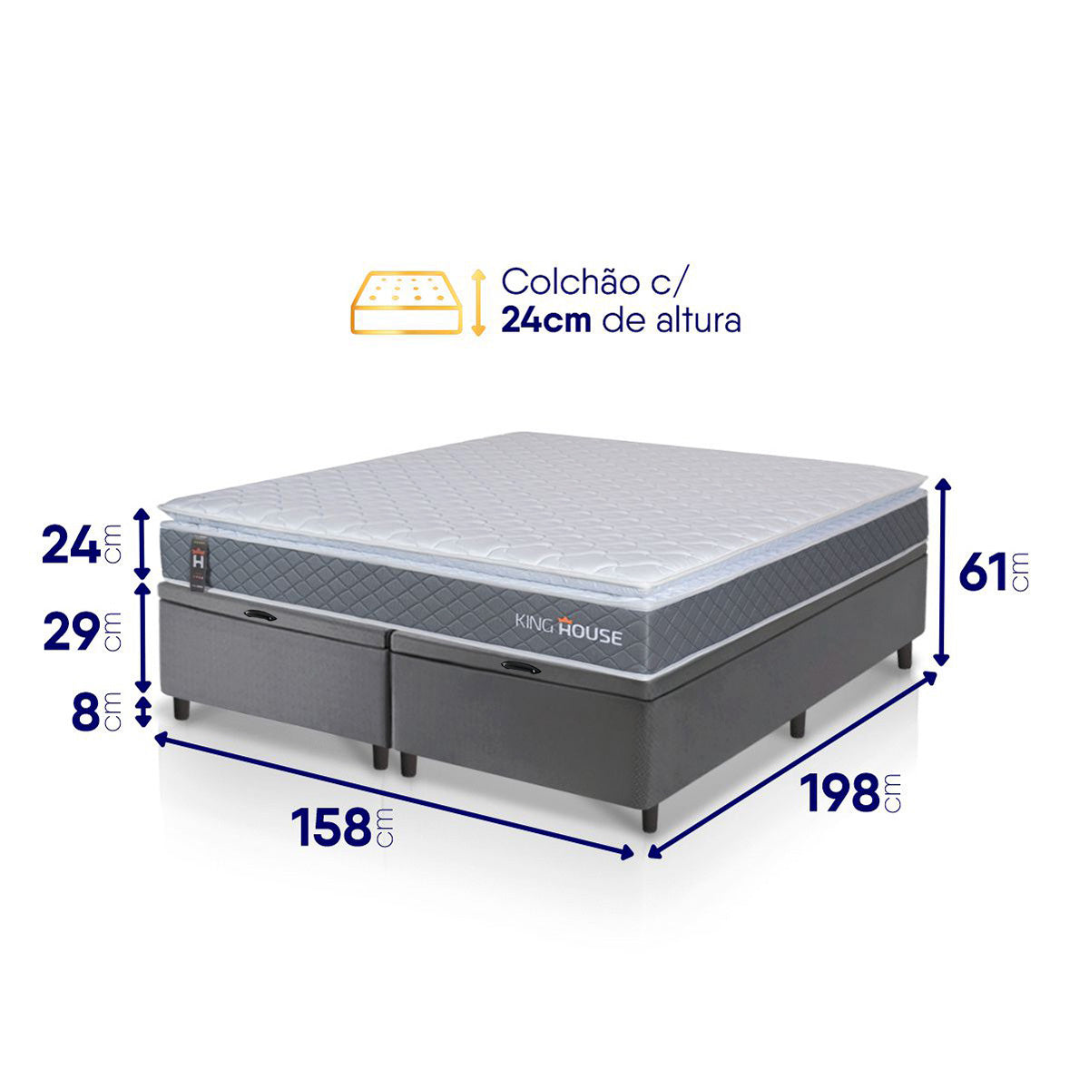 Cama Box Baú Luanda Espuma D28 Queen 158x198 King House