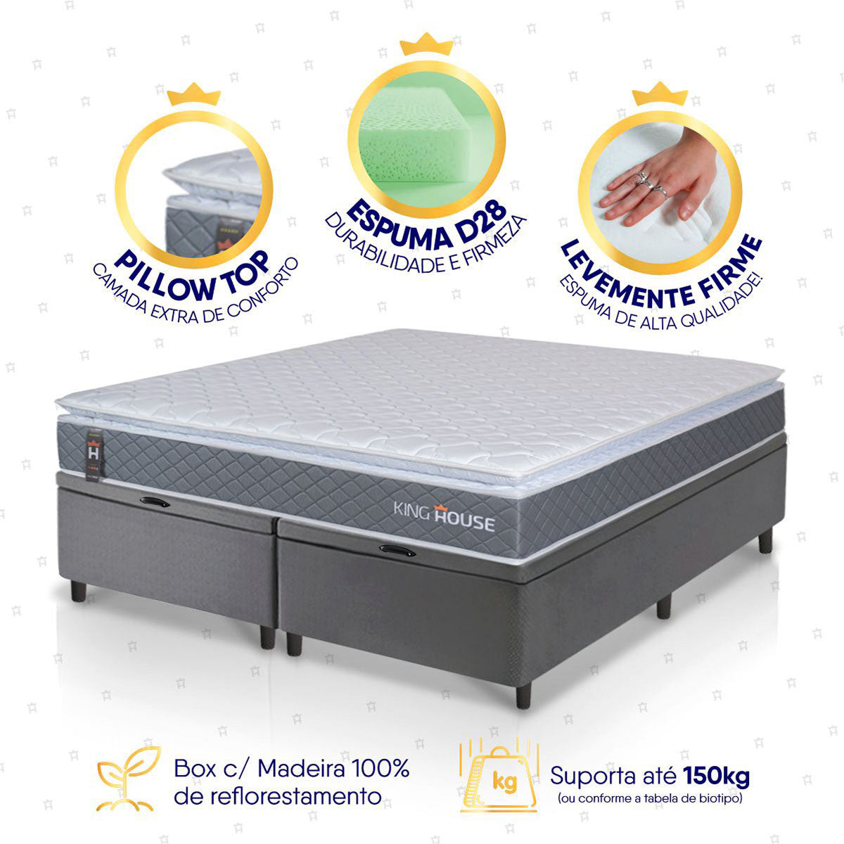 Cama Box Baú Luanda Espuma D28 Queen 158x198 King House