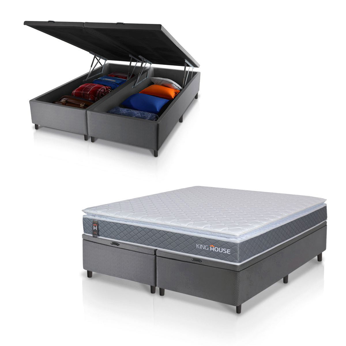 Cama Box Baú Luanda Espuma D28 King 193x203 Cinza King House