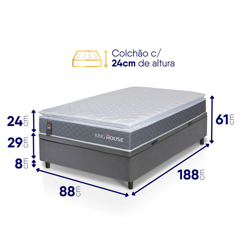 Cama Box Baú Luanda Espuma D28 Solteiro 88x188 King House
