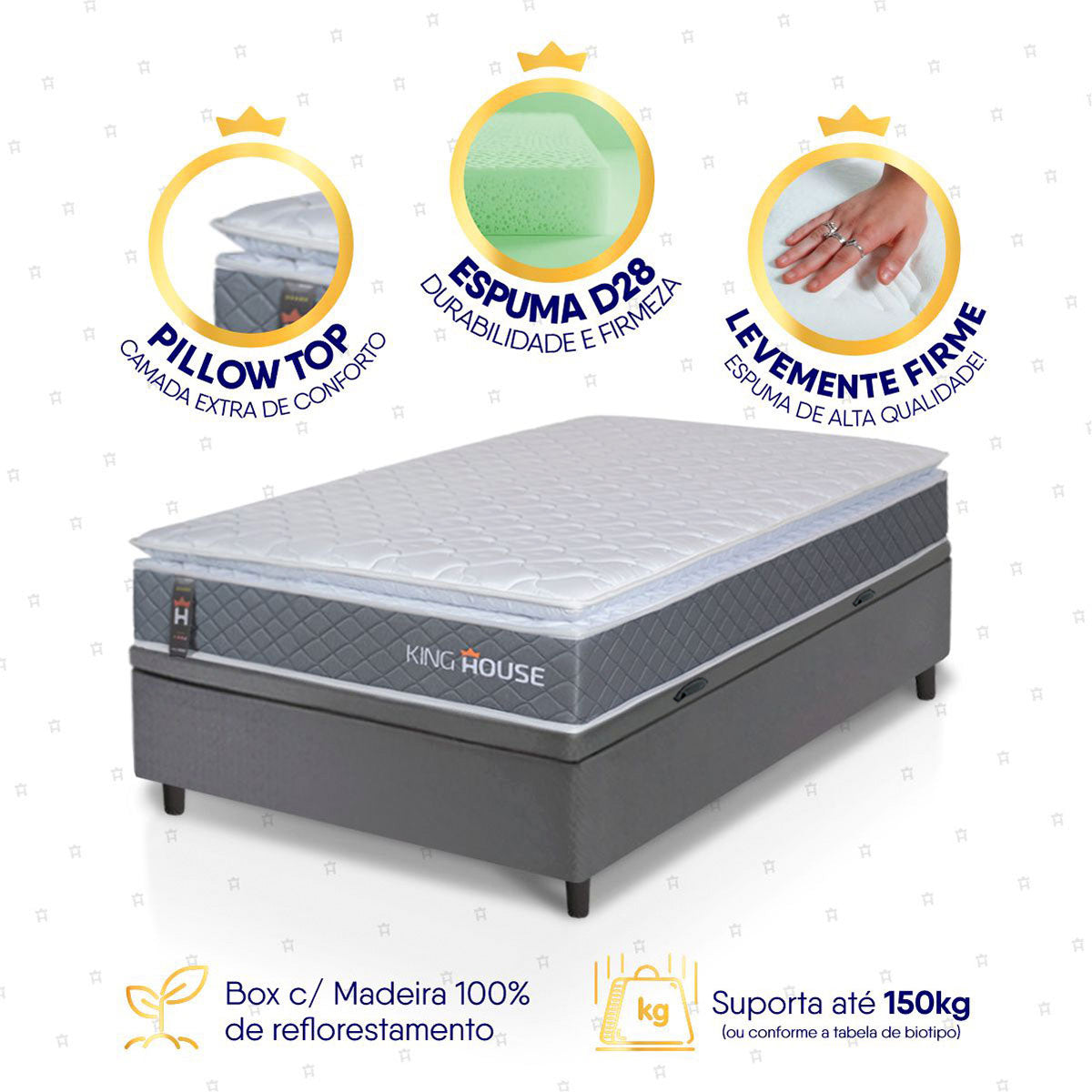 Cama Box Baú Luanda Espuma D28 Solteiro 88x188 King House