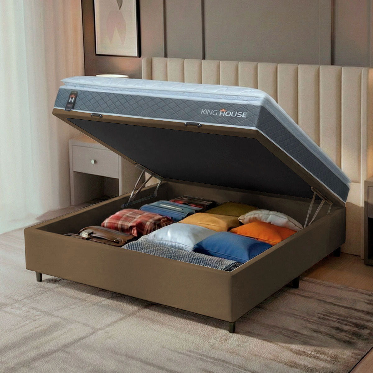 Cama Box Baú Luanda Espuma D28 Casal 138x188 King House