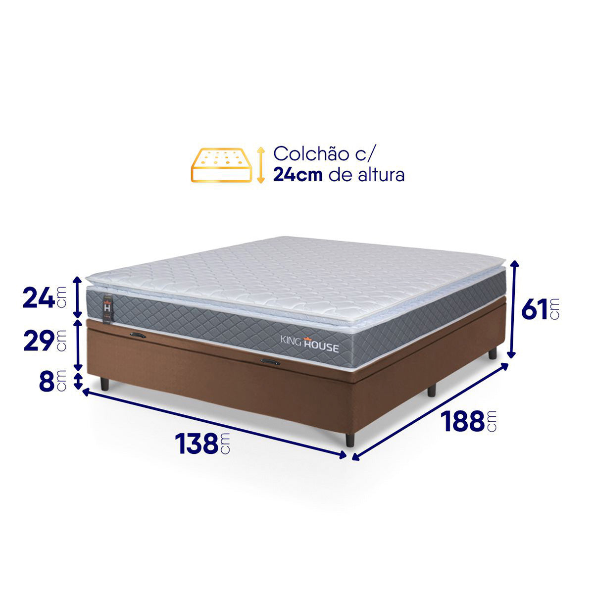 Cama Box Baú Luanda Espuma D28 Casal 138x188 King House